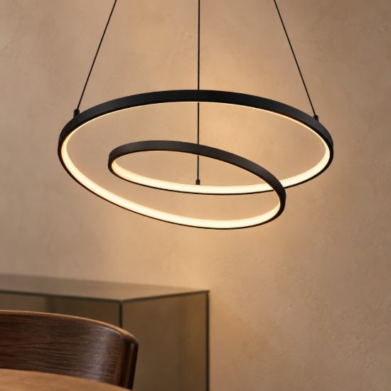 Ideal lux oz lampadario ad anelli led 52w 2700k 80cm per soggiorno moderno nero