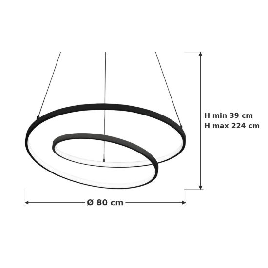 Ideal lux oz lampadario ad anelli led 52w 2700k 80cm per soggiorno moderno nero