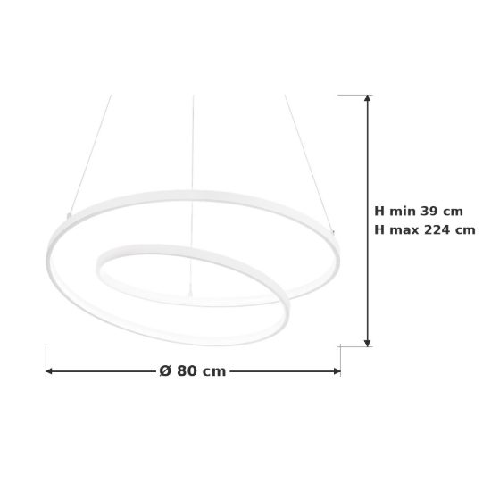 Ideal lux oz lampadario ad anelli led 52w 4000k 80cm per soggiorno moderno bianco
