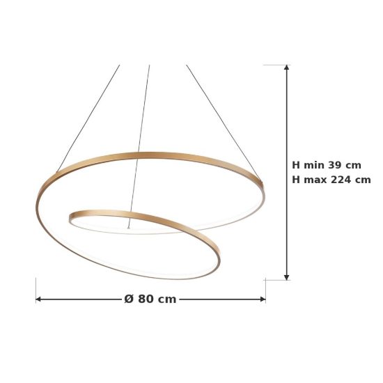 Ideal lux oz lampadario ad anelli led 52w 4000k 80cm per soggiorno moderno ottone