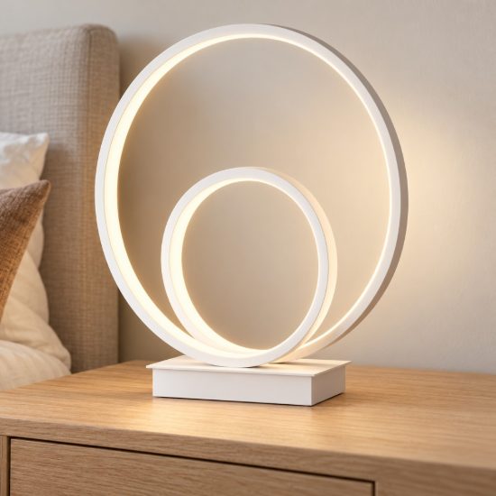 Ideal lux oz abat-jour ad anelli led 22w 4000k 31cm per comodino moderno bianco
