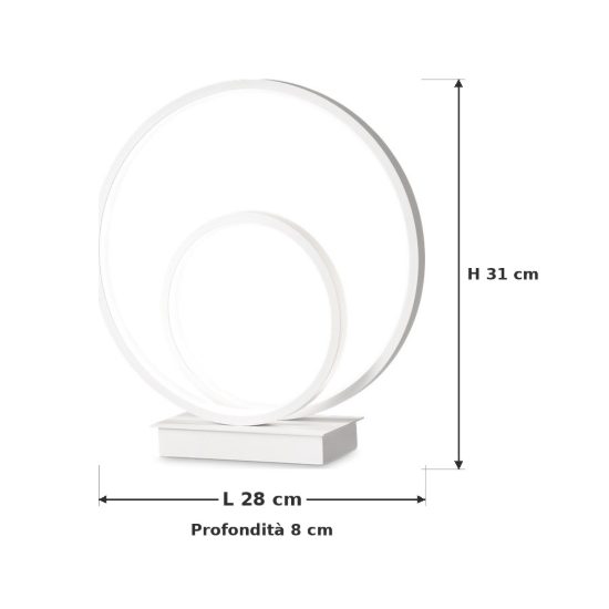Ideal lux oz abat-jour ad anelli led 22w 4000k 31cm per comodino moderno bianco