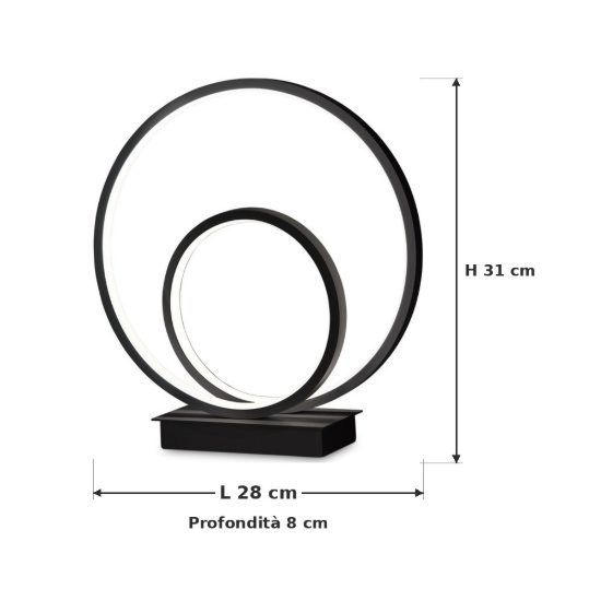 Ideal lux oz abat-jour ad anelli led 22w 4000k 31cm per comodino moderno nero