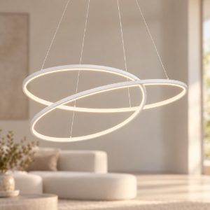 Ideal lux oz lampadario ad anelli led 75w 3000k 100cm per soggiorno moderno bianco