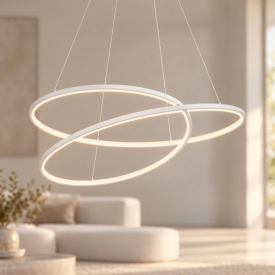 Ideal lux oz lampadario ad anelli led 75w 3000k 100cm per soggiorno moderno bianco
