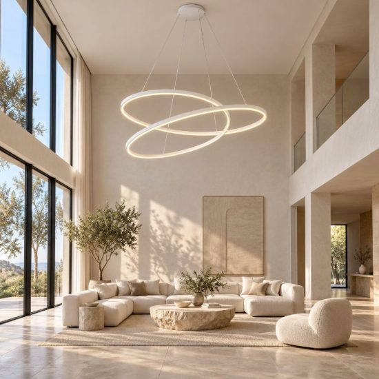 Ideal lux oz lampadario ad anelli led 75w 3000k 100cm per soggiorno moderno bianco