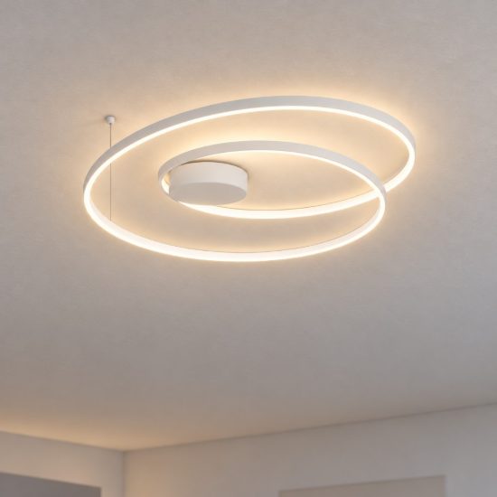 Ideal lux oz plafoniera ad anelli led 75w 3000k 100cm per soggiorno moderna bianca