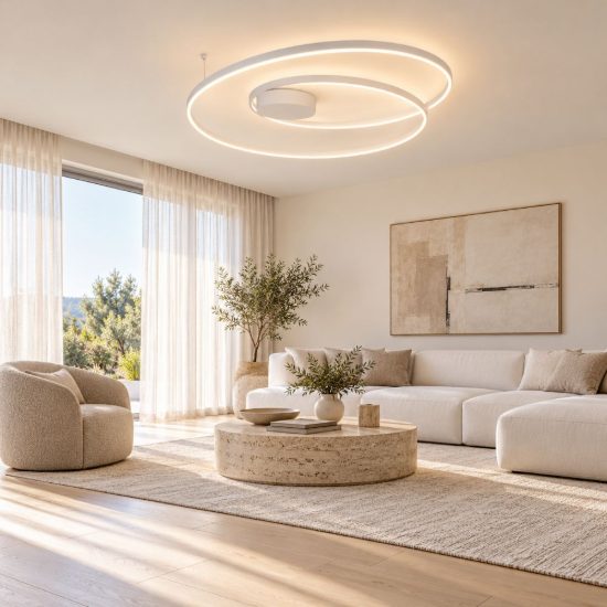 Ideal lux oz plafoniera ad anelli led 52w 3000k 80cm per soggiorno moderna bianca