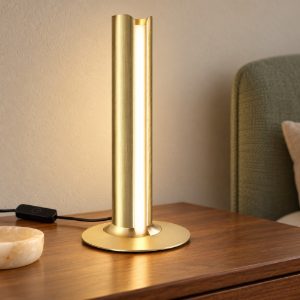 Ideal lux dorica abat-jour led 8w 3000k dimmerabile 25,5cm per comodino contemporaneo ottone