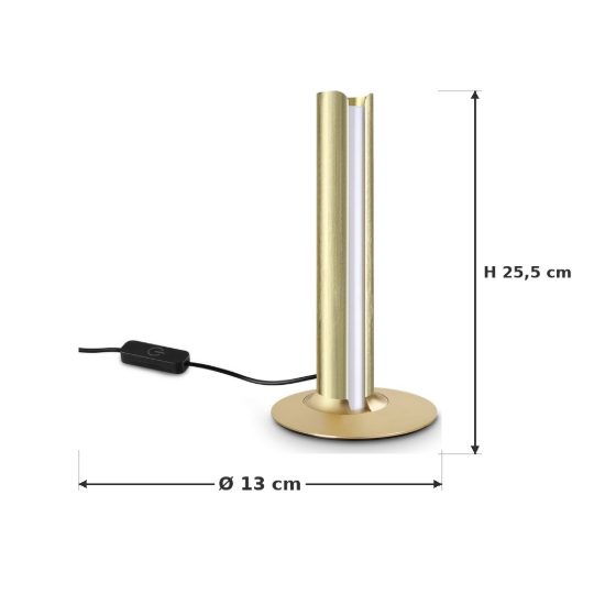 Ideal lux dorica abat-jour led 8w 3000k dimmerabile 25,5cm per comodino contemporaneo ottone