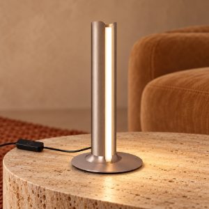Ideal lux dorica abat-jour led 8w 3000k dimmerabile 25,5cm per comodino contemporaneo bronzo