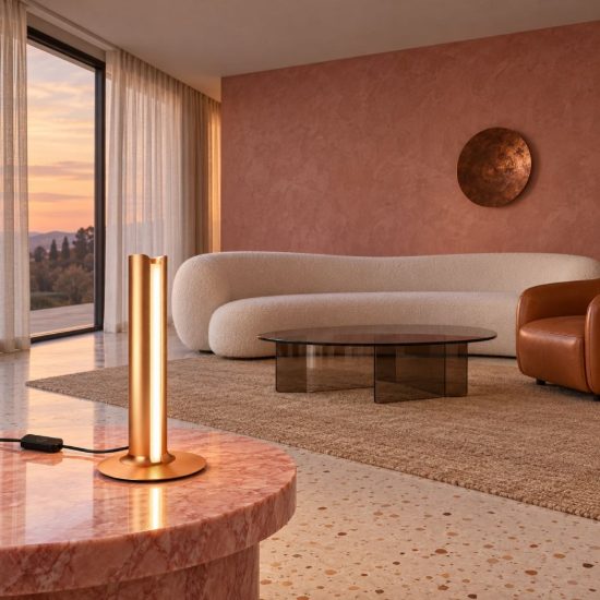 Ideal lux dorica abat-jour led 8w 3000k dimmerabile 25,5cm per comodino contemporaneo rame