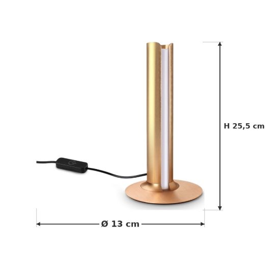 Ideal lux dorica abat-jour led 8w 3000k dimmerabile 25,5cm per comodino contemporaneo rame