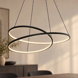 Ideal lux oz lampadario ad anelli led 75w 3000k 100cm per soggiorno moderno nero