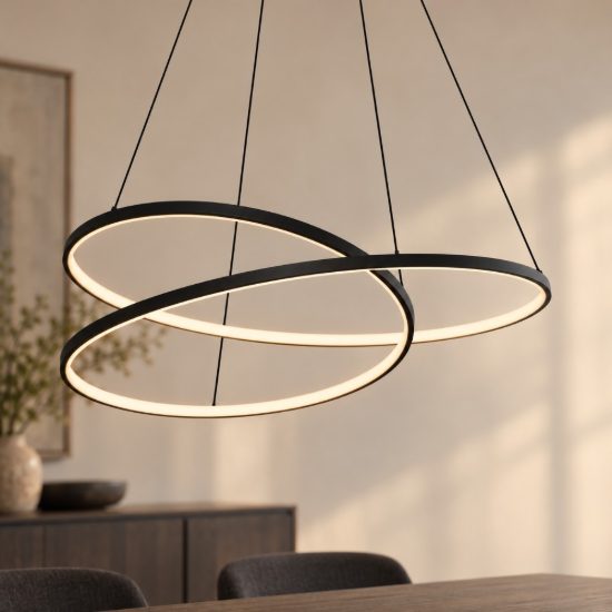 Ideal lux oz lampadario ad anelli led 75w 3000k 100cm per soggiorno moderno nero