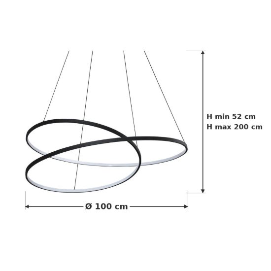 Ideal lux oz lampadario ad anelli led 75w 3000k 100cm per soggiorno moderno nero