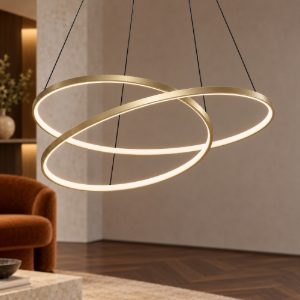 Ideal lux oz lampadario ad anelli led 75w 3000k 100cm per soggiorno moderno ottone