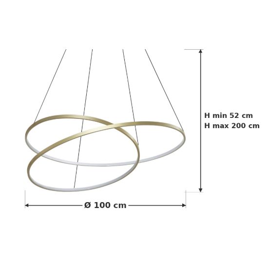 Ideal lux oz lampadario ad anelli led 75w 3000k 100cm per soggiorno moderno ottone