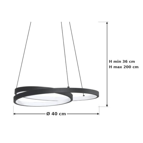 Ideal lux oz lampadario ad anelli led 38w 3000k 40cm per ingresso moderno nero