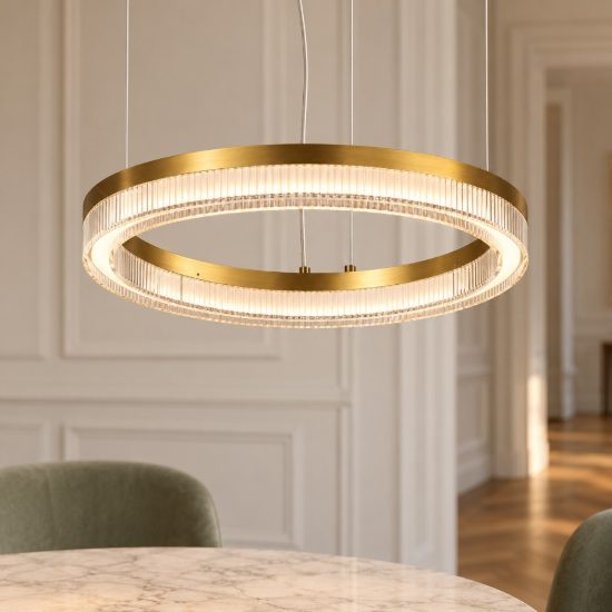 Ideal lux crown lampadario ad anello led 21w 3000k 40cm per ingresso contemporaneo ottone