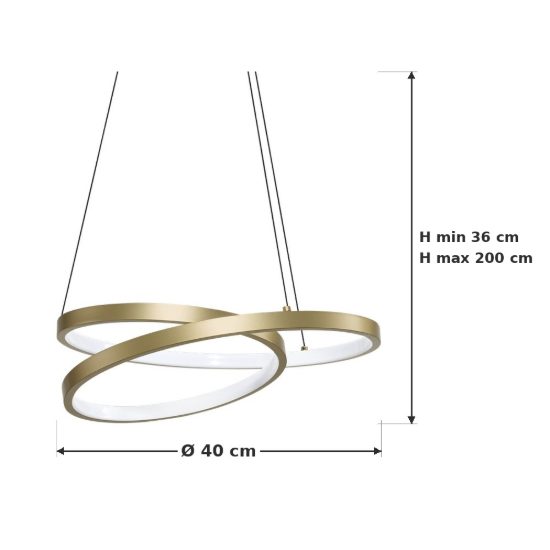 Ideal lux oz lampadario ad anelli led 38w 3000k 40cm per ingresso moderno ottone