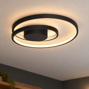 Ideal lux oz plafoniera ad anelli led 38w 3000k 40cm per camera da letto moderna nera
