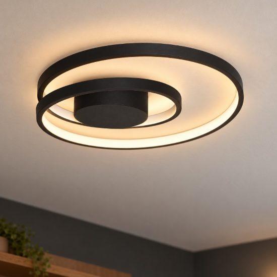 Ideal lux oz plafoniera ad anelli led 38w 3000k 40cm per camera da letto moderna nera