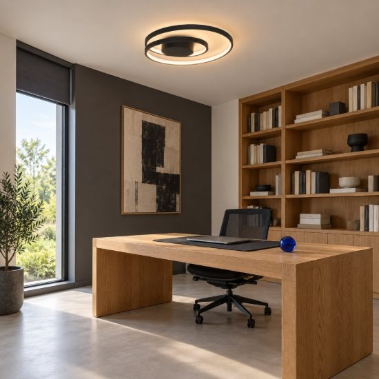 Ideal lux oz plafoniera ad anelli led 38w 3000k 40cm per camera da letto moderna nera