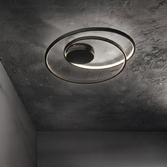 Ideal lux oz plafoniera ad anelli led 38w 3000k 40cm per camera da letto moderna nera