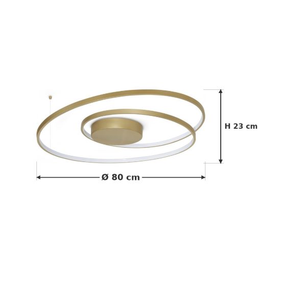 Ideal lux oz plafoniera ad anelli led 52w 3000k 80cm per camera da letto moderna ottone