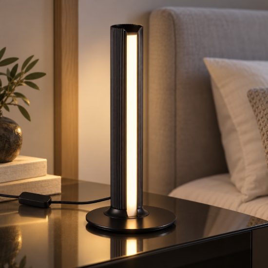 Ideal lux dorica abat-jour led 8w 3000k dimmerabile 25,5cm per comodino moderno nero