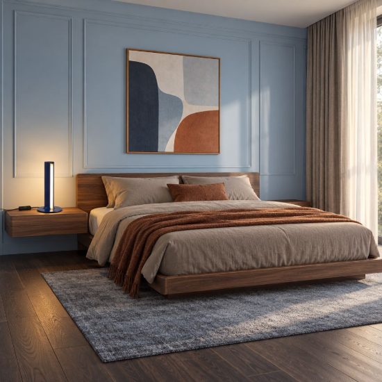 Ideal lux dorica abat-jour led 8w 3000k dimmerabile 25,5cm per comodino moderno blu
