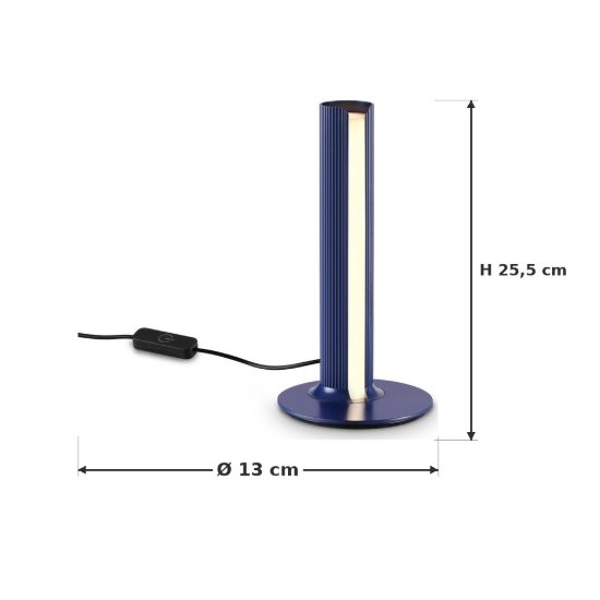 Ideal lux dorica abat-jour led 8w 3000k dimmerabile 25,5cm per comodino moderno blu
