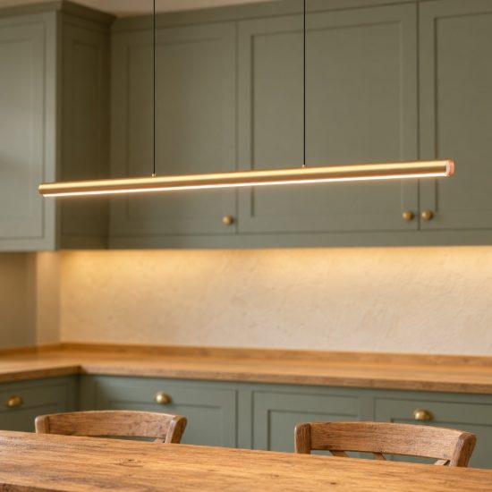 Ideal lux dorica lampadario a barra lineare led 35w 3000k dali 140cm per sala da pranzo rame