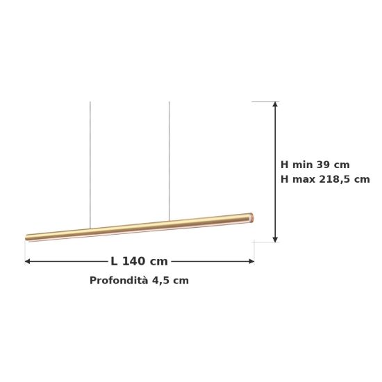 Ideal lux dorica lampadario a barra lineare led 35w 3000k dali 140cm per sala da pranzo rame