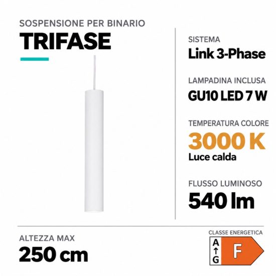 Ideal lux look lampada a sospensione per binario trifase moderna bianca