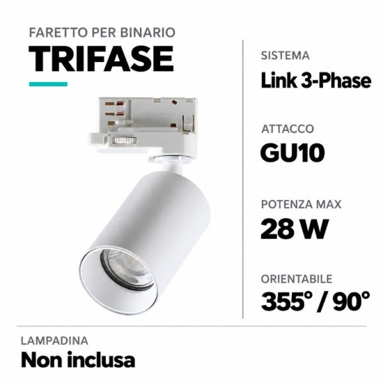 Ideal lux dynamite faretto per binario trifase cilindrico gu10 moderno bianco