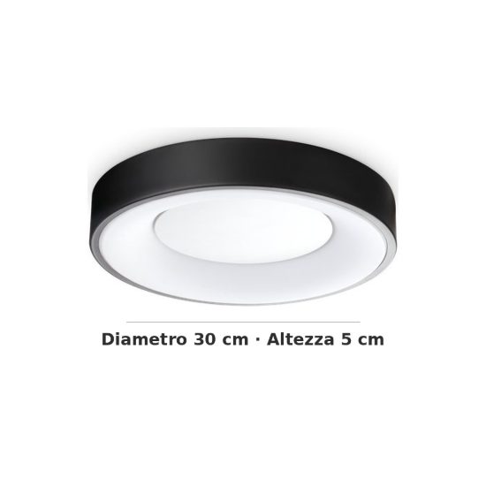 Ideal lux planet plafoniera tonda led 15w 3000k 30cm per cabina armadio moderna nera