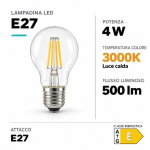 Ideal lux lampadina led e27 a goccia a filamento 4w 3000k trasparente