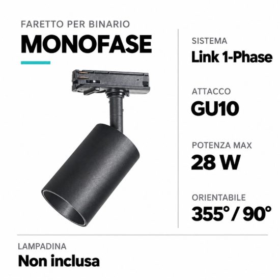 Ideal lux dynamite faretto per binario monofase cilindrico gu10 moderno nero