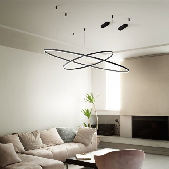 Ideal lux oracle slim lampadario ad anello led 81w 2700k 150cm per soggiorno moderno nero
