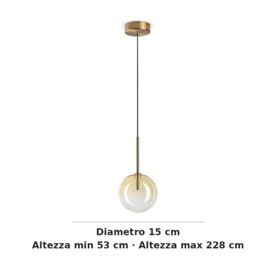 Ideal lux equinoxe lampada a sospensione a sfera 15cm per cucina contemporanea ambra