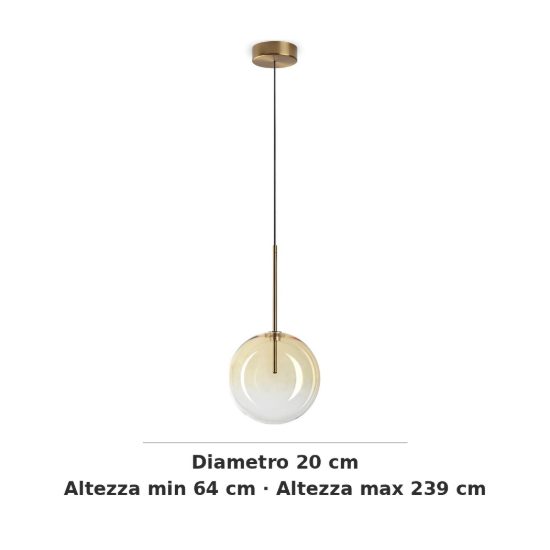 Ideal lux equinoxe lampada a sospensione a sfera 20cm per cucina contemporanea ambra