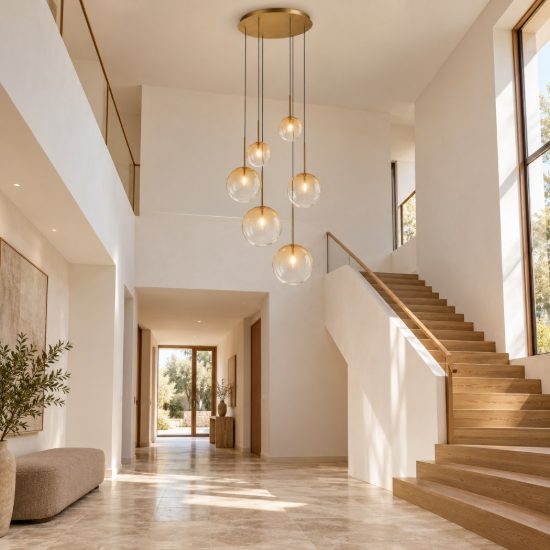 Ideal lux equinoxe lampadario con 6 pendenti a sfera 65cm per soggiorno ambra