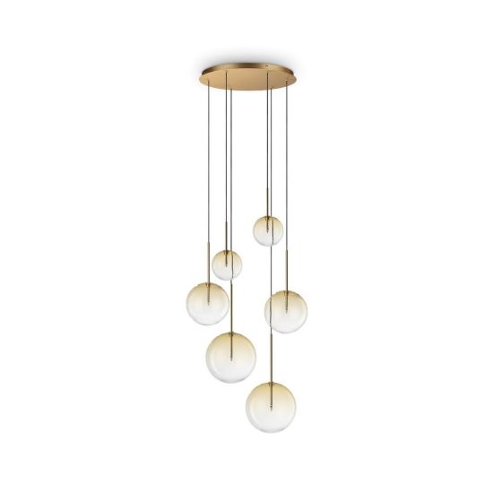 Ideal lux equinoxe lampadario con 6 pendenti a sfera 65cm per soggiorno ambra