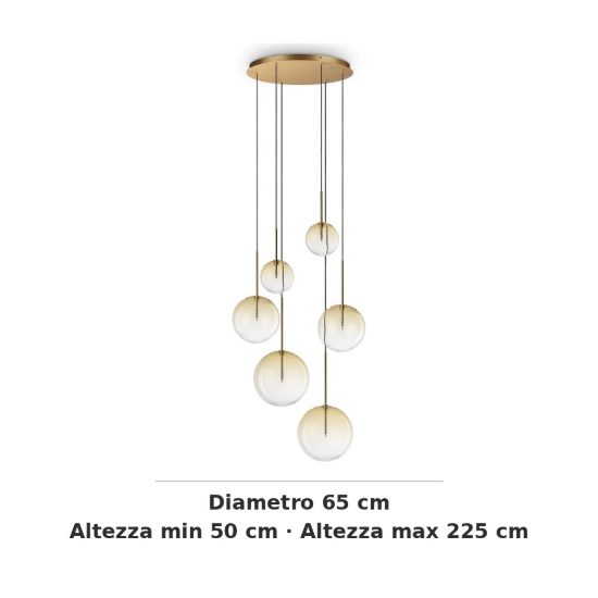 Ideal lux equinoxe lampadario con 6 pendenti a sfera 65cm per soggiorno ambra