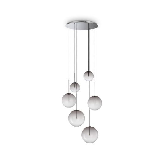 Ideal lux equinoxe lampadario con 6 pendenti a sfera 65cm per soggiorno moderno fumè