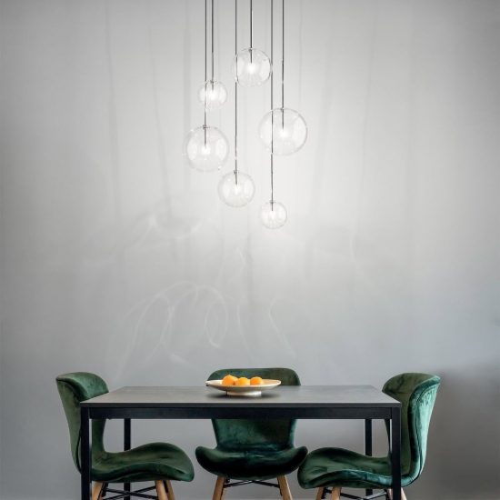 Ideal lux equinoxe lampadario con 6 pendenti a sfera 65cm per soggiorno moderno fumè