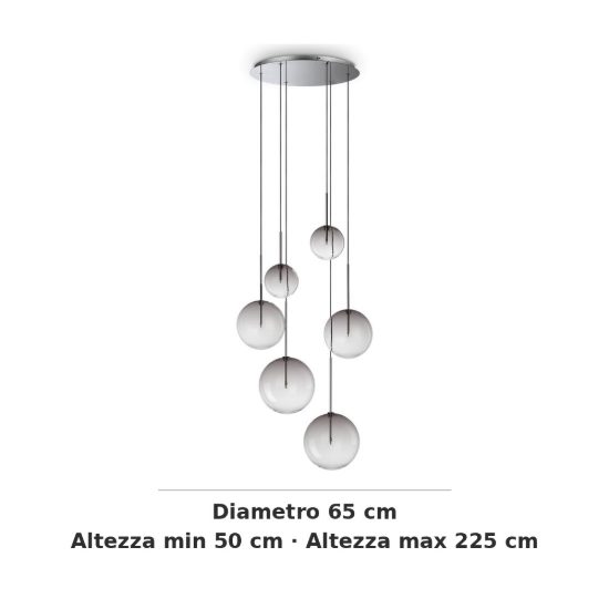Ideal lux equinoxe lampadario con 6 pendenti a sfera 65cm per soggiorno moderno fumè