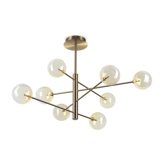 Ideal lux equinoxe lampadario a bracci con 8 sfere 128cm per soggiorno moderno ambra